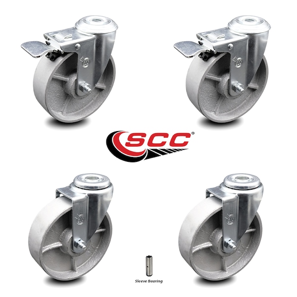 5 Inch Semi Steel Swivel Bolt Hole Caster Set with 2 Total Lock Brake SCC